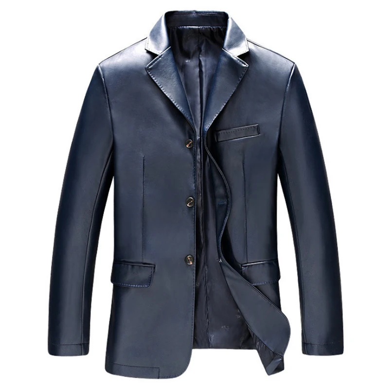

Spring Autumn Men's Leather Jacket Casual PU Blazer Jacket Male Single Breasted Slim Fit Mens Leather Jackets Coats Black Blue