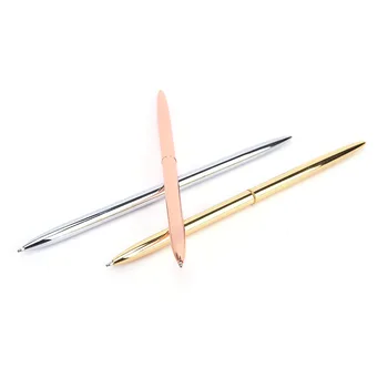 

16.3cm Rotating Ballpoint Pen Slender Commercial Metal Ballpoint Pen Black Oily Pen Gift Slim Light Gold And Silver Color