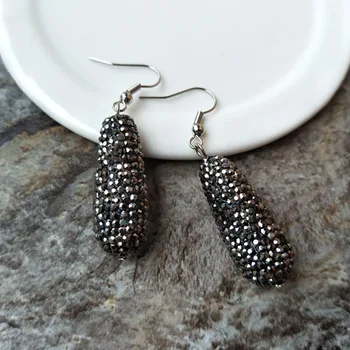 

5 Pairs Teardrop Black Crystal Earrings Paved Crystal Rhinestone Beads charms Dangle Earring Handmade Zircon Jewelry ER149