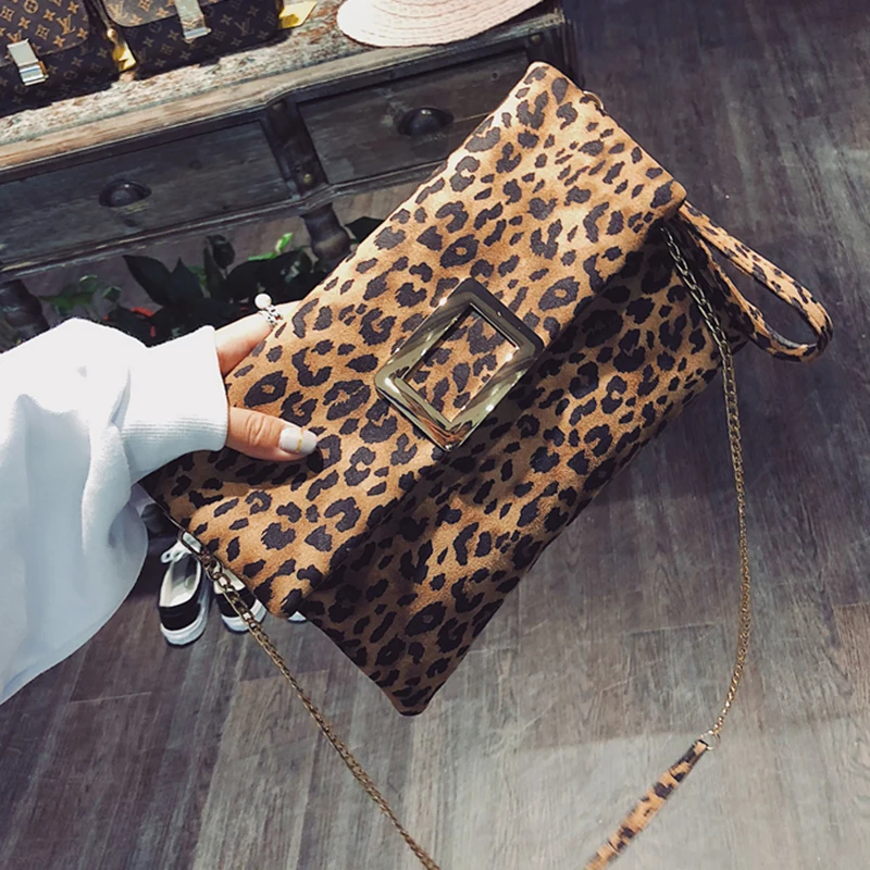 

Leopard Envelope Clutches For Women 2018 Fashion Foldable Vintage leather Chain Crossbody Bag Female Messenger Shoulder Handbag