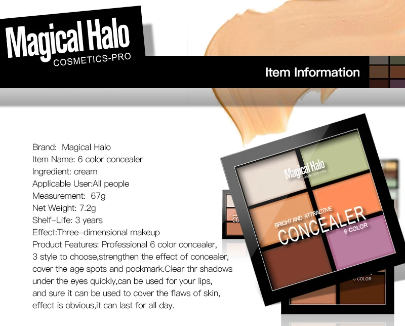 Concealer Cream Contour Palette Kit Professional Brand Makeup 6 Colors Bronzer & Highlighter Powder Trimming Face Concealer (4)