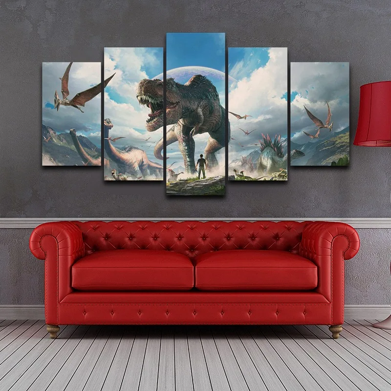 Canvas Painting Home Wall Art Framework 5 Pieces Jurassic Park Dinosaurs Pictures Living Room Hd