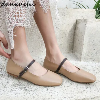 

Women's genuine leather metal buckle mary jane flats brand designer leisure espadrilles soft ballerians spring ballet flats shoe