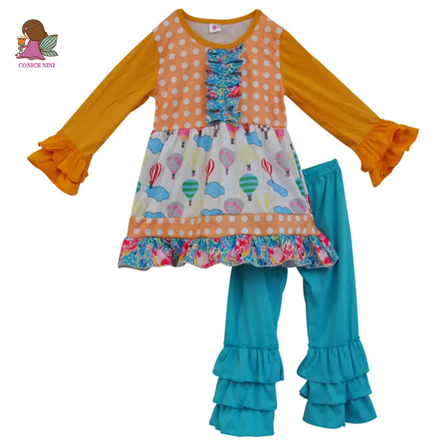 طفل الفتيات ملابس الطفل القطن ملابس الاطفال قميص قمم الرضع كشكش سروال 2 قطع بوتيك دعوى الملابس مجموعات f101