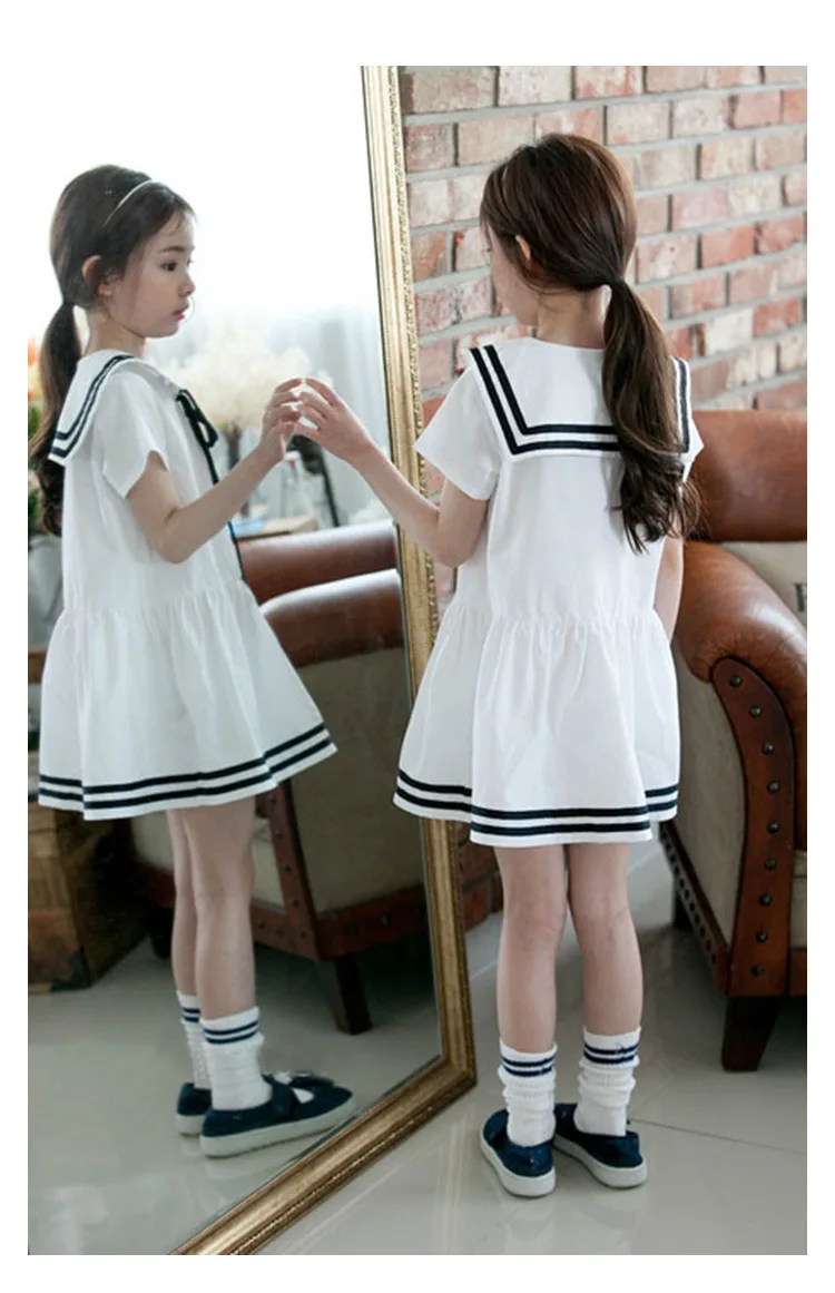 Summer Teen Girls Short Sleeves Cotton Dress Korean Kids Sailor Collar School Clothes Girls Preppy Style Children Clothing- HTB1tdcrPVXXXXazXXXXq6xXFXXXf