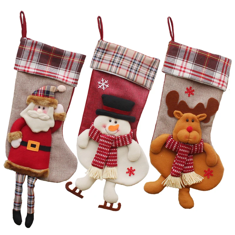 

2017 New Year Merry Christmas Gifts Christmas Tree Decoratate Stocking Hanging Ornaments Candy Bags Snowman For Kids Santa Cl