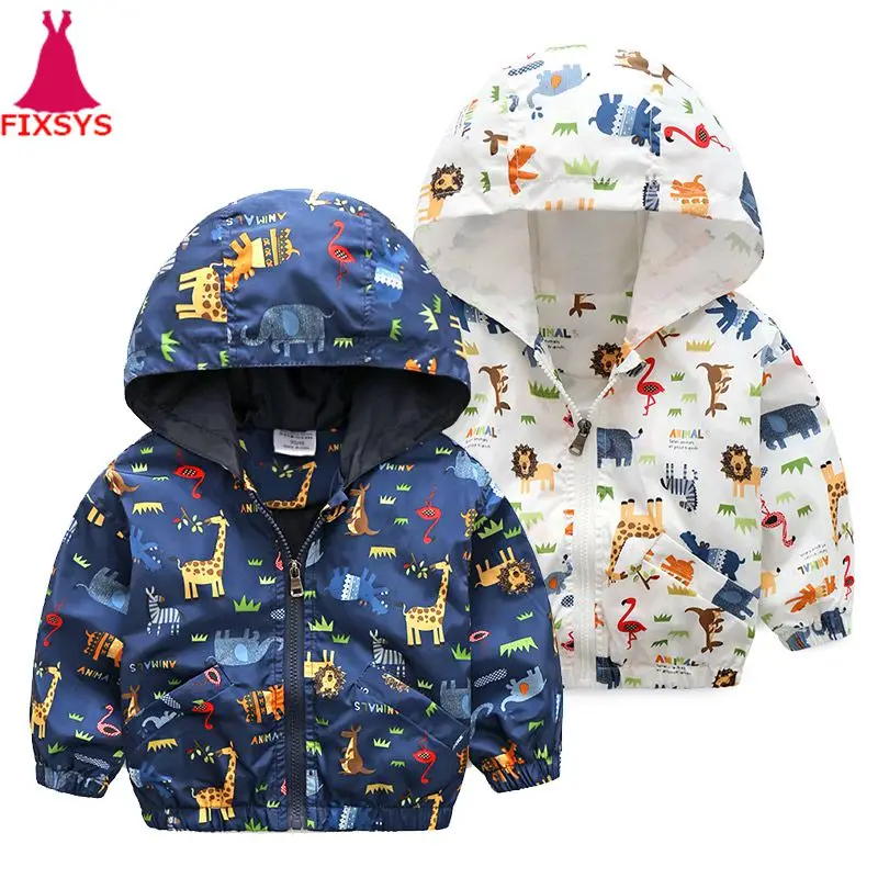 

2018 Autumn Jacket Boys Girls Outerwear Cute Animal Flower Kids Boy Windbreaker Coats Hooded Print Canvas Baby Children Clothing