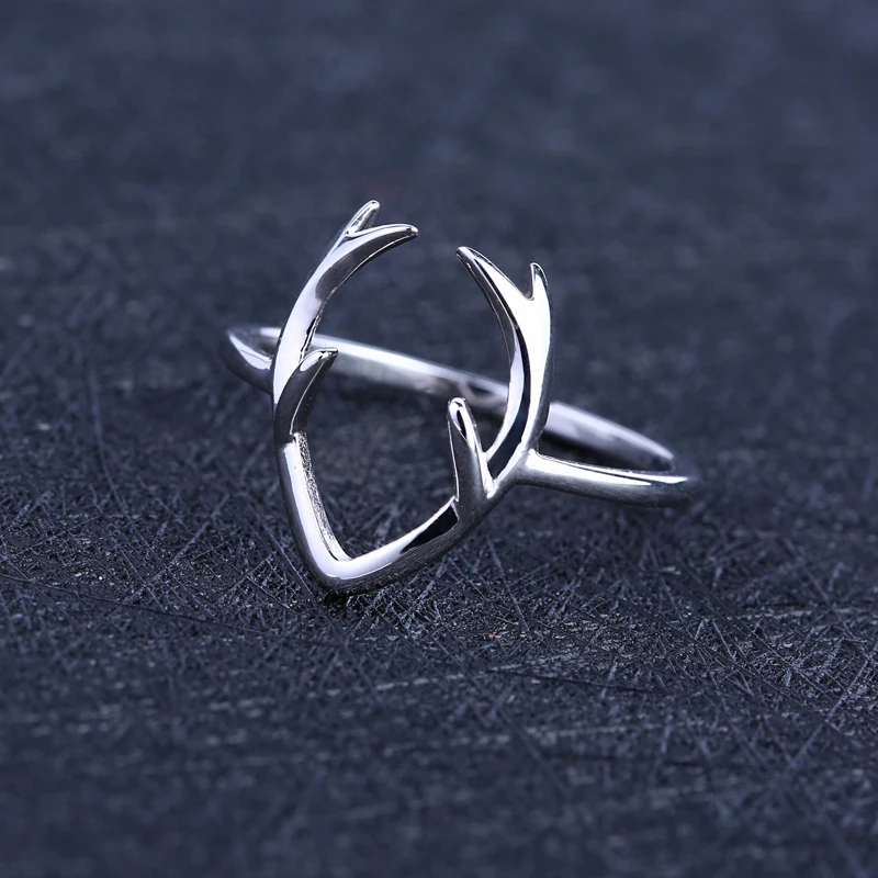 OMYFUN Top Fashion Antler Ring 925 Sterling Silver Deer Rings Finger Anel for Female Bague anillo de plata Elegant Women Jewelry (1)