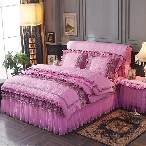 bedding set 3 Кружевное постельное белье принцессы, Комплект постельного белья королевского размера, серое, розовое, корейское постельное белье, пододеяльник, кровать, юбка, наволочки, кувре, лит де люкс - Цвет: bedding set 3