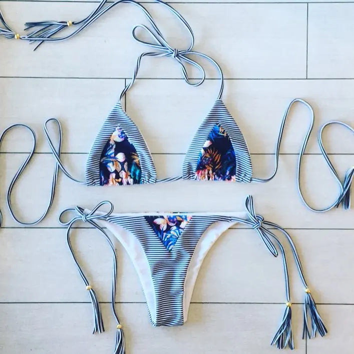 Maillot de bain femme 2017 сексуальный цельный купальник со шнуровкой полосатый Бразильский