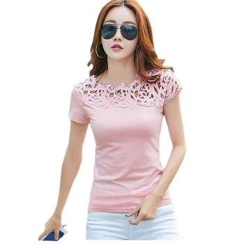

Summer Women T Shirts Black White Women Lace Cotton Patchwork Basic T-Shirts Casual Tops Short Sleeve Tee Shirt Femme 2019 4Xl