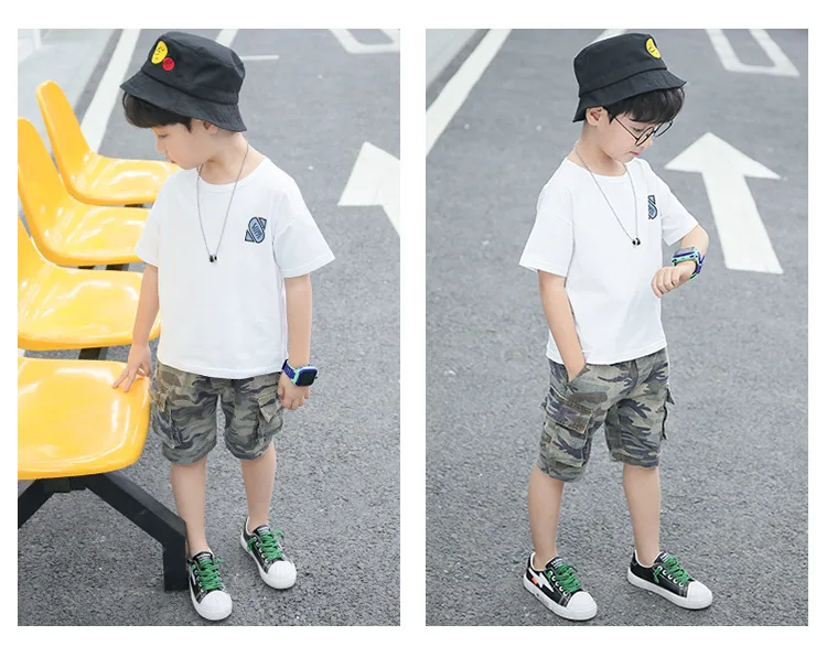 

2019 Summer Boys Clothes Cotton Boys Clothing Sets Children Two Pcs Tops+ Shorts Kids Formal Clothes Suits 4-12Y
