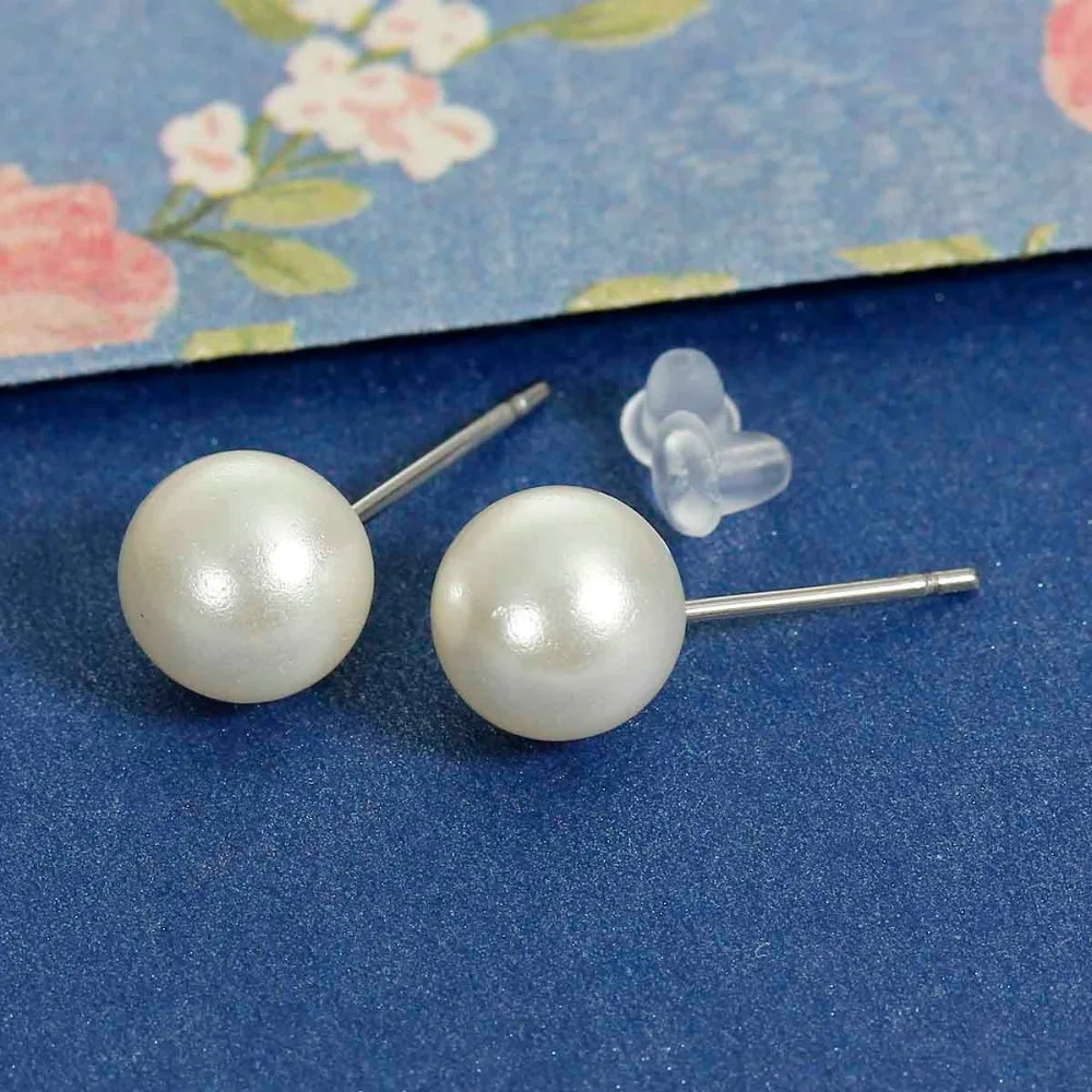 

DoreenBeads New Fashion Earrings Round White Acrylic Imitation Pearl W/Stoppers 18mm( 6/8") x 8mm( 3/8"), 2 Pairs