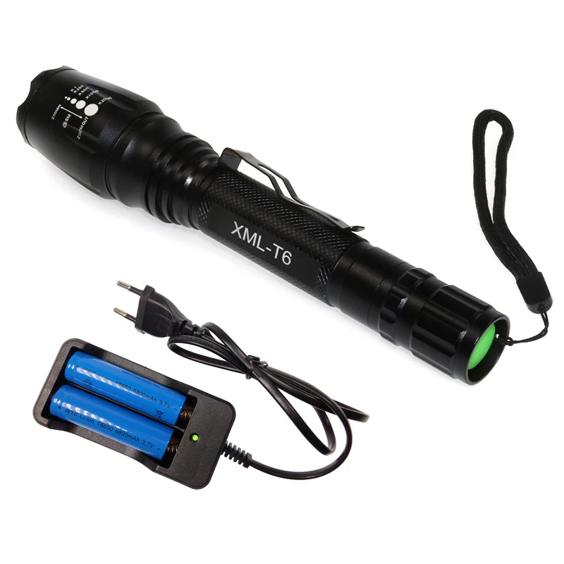 Zoomable 2x18650 Flashlight CREE XML T6 LED Torch Light High power rechargeable hand lamp lanterna battery