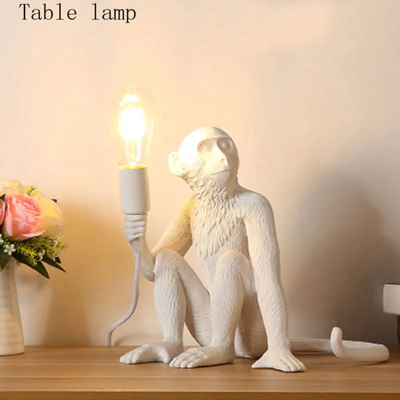 Современная черная/белая обезьяна, подвесные светильники, Современная пеньковая веревка, реплики, Seletti, подвесной светильник для столовой, лофт, промышленный Декор для дома - Цвет корпуса: White Table Lamp