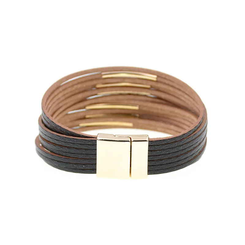 WELLMORE 10 Colors Fashion copper pipe charm Leather Bracelets For Women Men's wrap Bracelets Couples fashion Jewelry wholesale