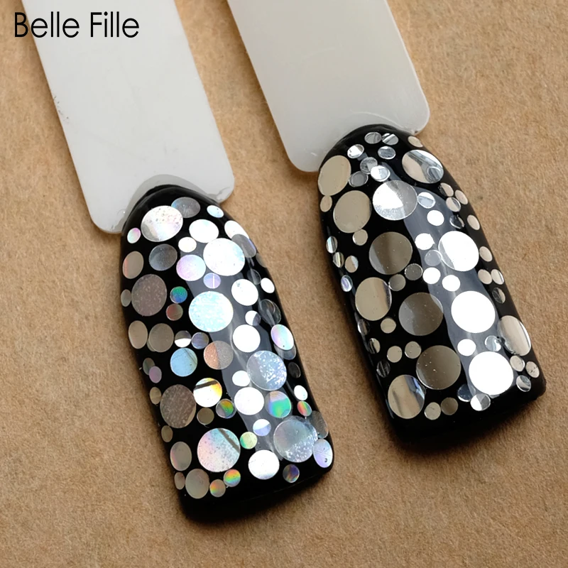 Belle Fille разноцветный набор круглый Блестки для ногтей Mini 1/2/3 мм сверкающие ногти
