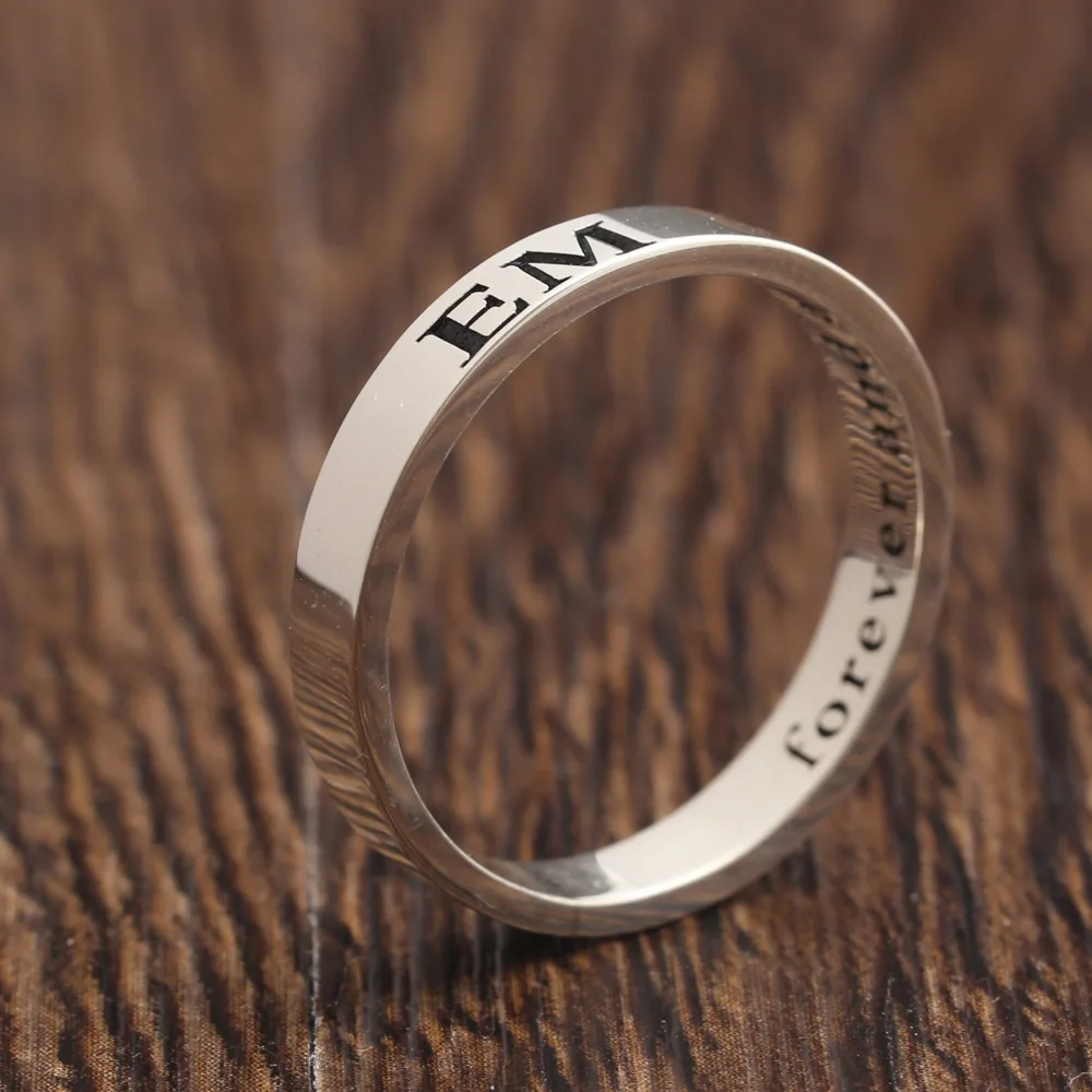 Custom Name Solid Silver Ring Men Two sides Engraved Name Personalized