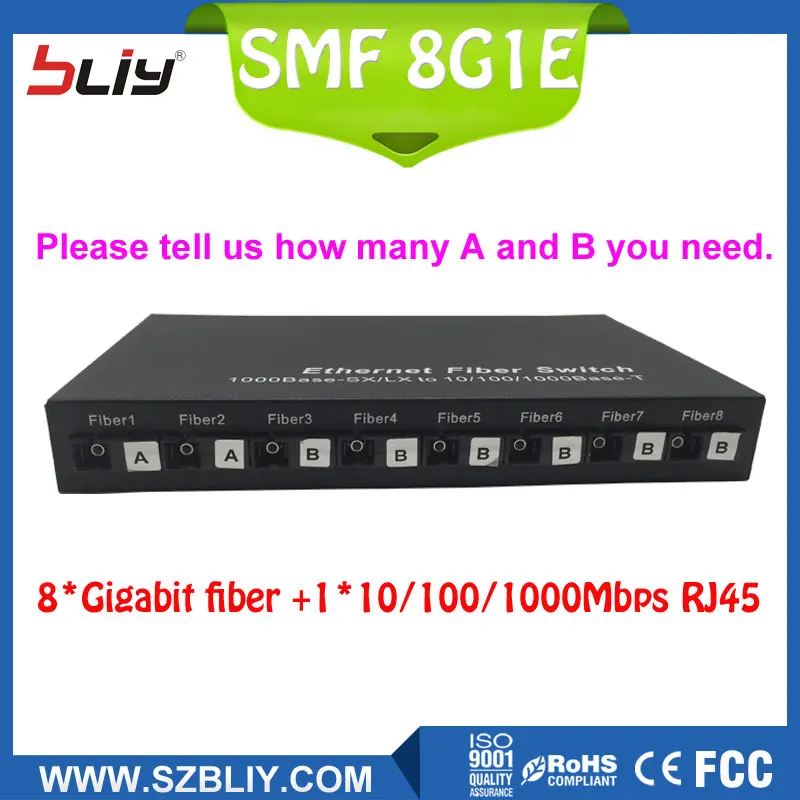 100% новый волоконно оптический media converter 8 волокна 1 RJ45 UTP Gigabit трансивер