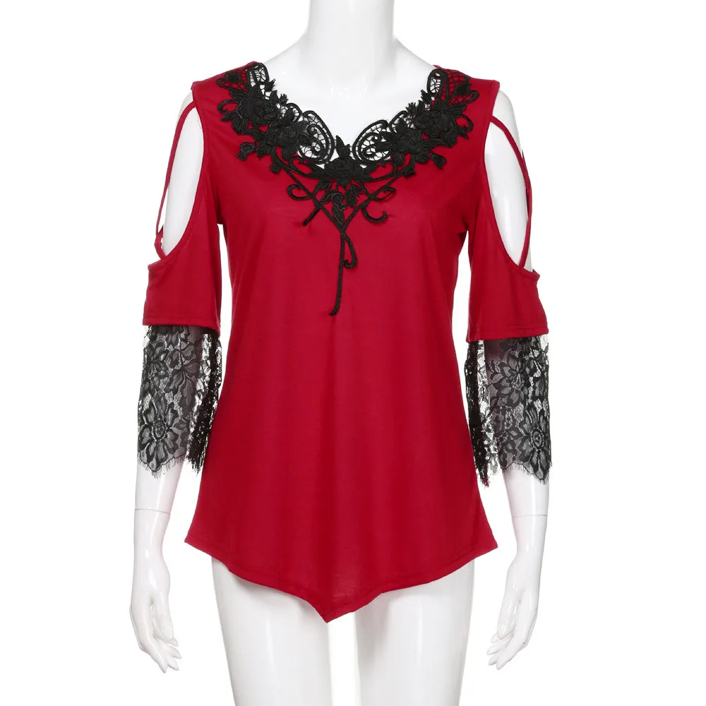 Осенняя женская блузка размера плюс 5XL, Сексуальная рубашка с v-образным вырезом, на шнуровке, с открытыми плечами, Женская Повседневная тонкая футболка с длинным рукавом, топы
