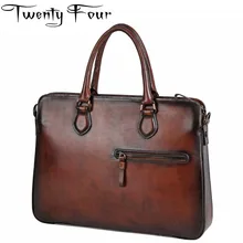 Twenty-four Male Men’s Vintage Real Crazy Horse Leather Briefcase With Hard Handle Messenger Shoulder Portfolio Laptop Bag Case