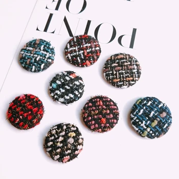 

Whip plaid woven round cloth flat bottom button button DIY handmade earrings ear-nail accessories new 8 pieces