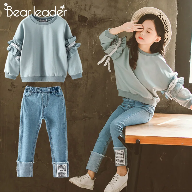 Bear Leader/Одежда для девочек-подростков 2019 г. Детские костюмы топ + джинсовые штаны