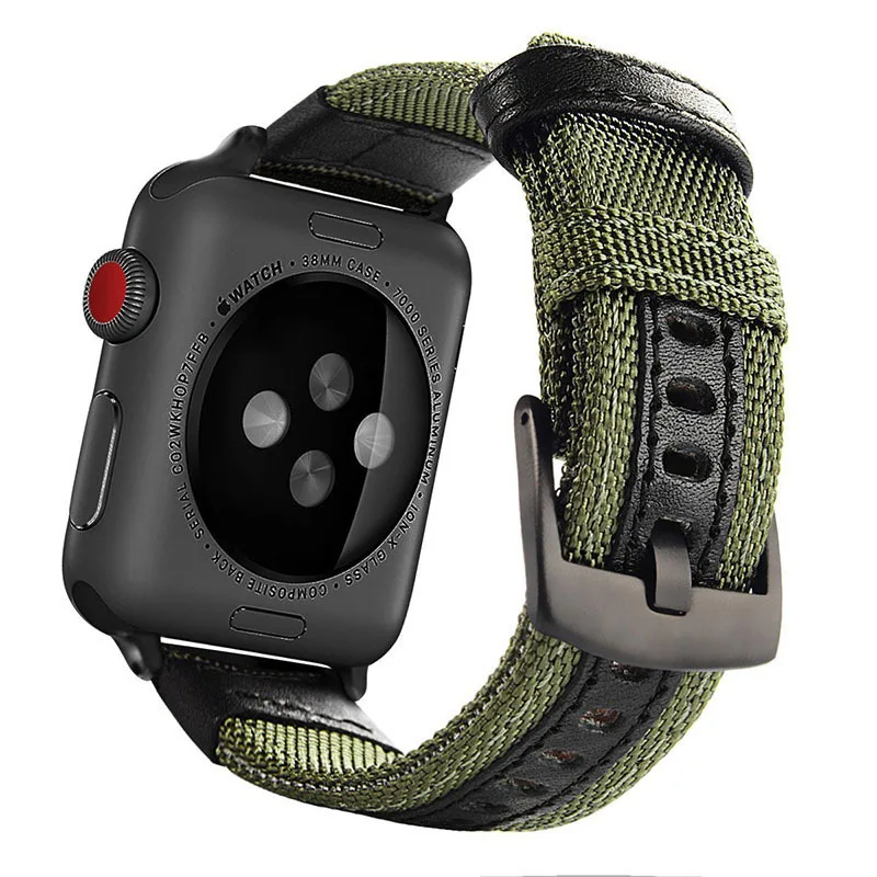 Нейлоновый ремешок из натуральной кожи для часов Apple Watch 38 мм 42 мм 40 мм 44 мм браслет iWatch серии 5 4 3 2 1 Спортивный Браслет - Цвет ремешка: green