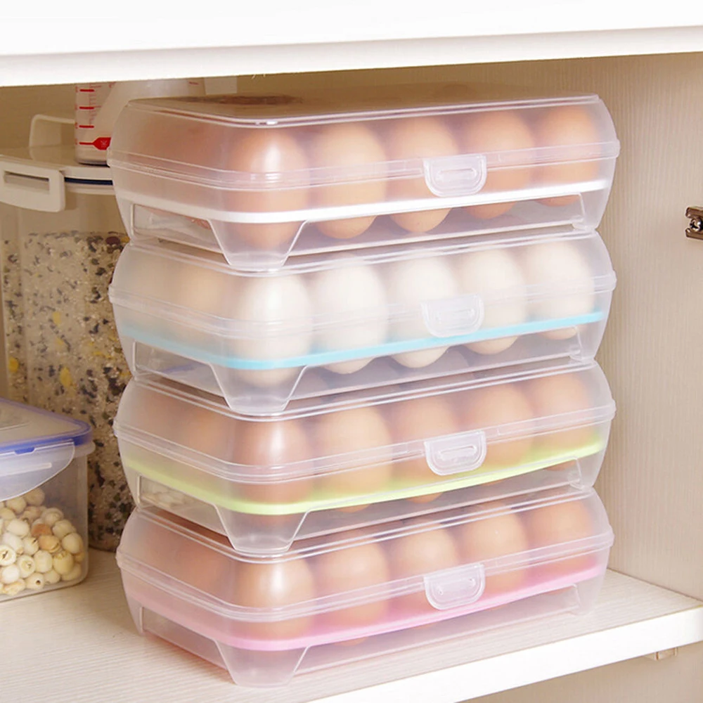 

Plastic Refrigerator Egg Storage Box Case 15 Eggs Holder Food Storage Container