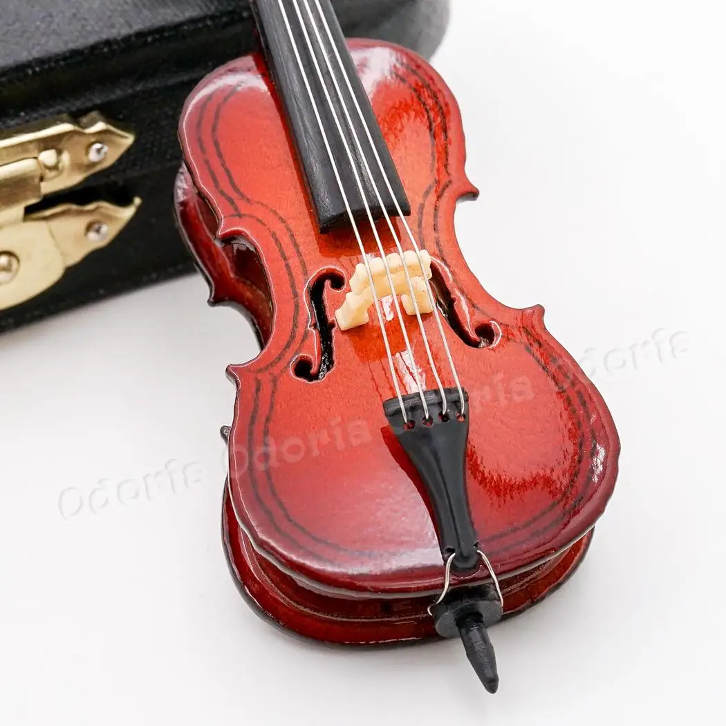 Odoria 1:12 Виолончель скрипка с бантом, подставка и чехол деревянный не играемый музыкальный инструмент Miniaure аксессуары для кукольного домика