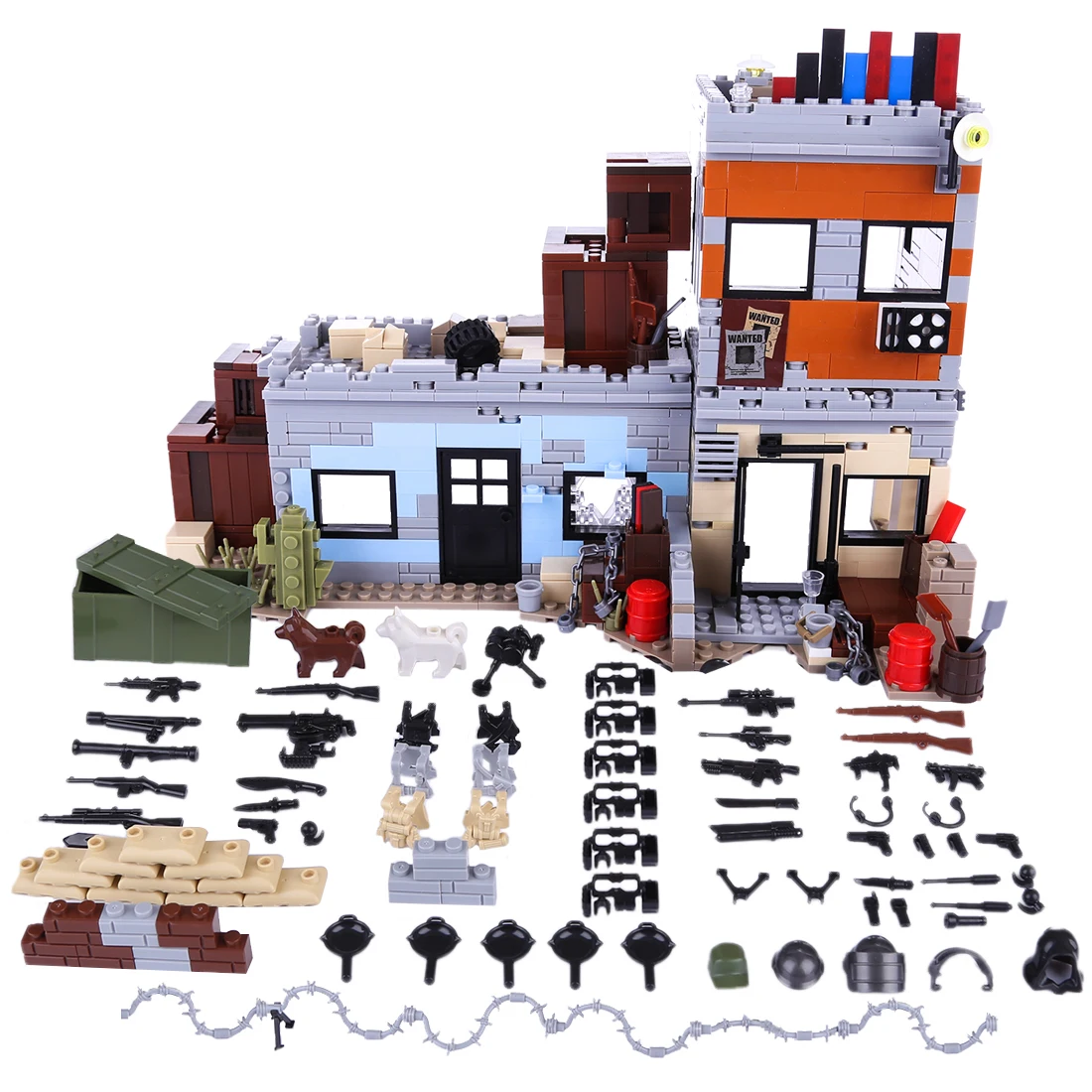 

912Pcs Ww2 Military Shooting Game Scene DIY Small Particle Assembly Building Block Toy Kit Figure Military Weapon Kit Equipment