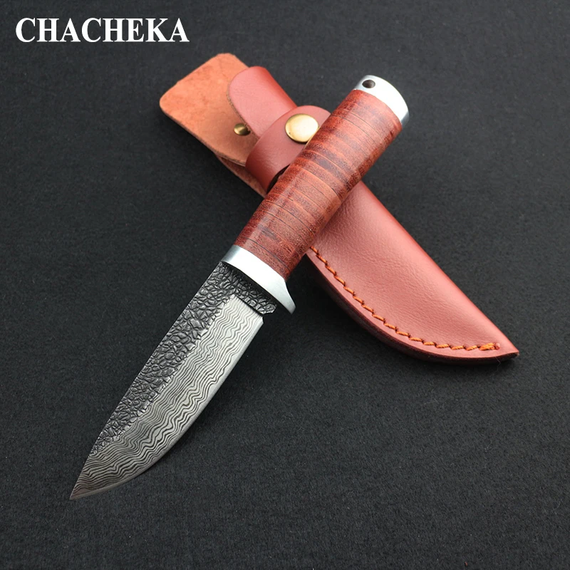 

CHACHEKA Outdoor Hunting Knife High-carbon Steel Damascus Pattern Straight Knives Camping Fishing Survival Equipment Tools Saber