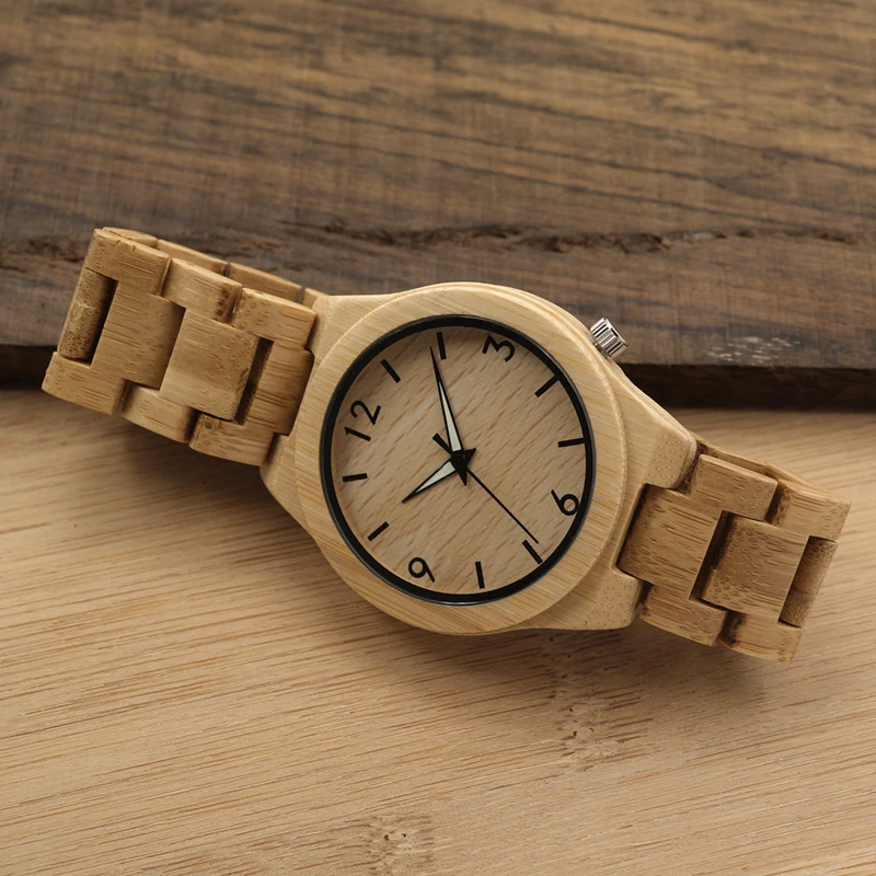 BOBO BIRD L-D27 Luminous Hand Natural All Bamboo Wood Watches Top Brand Luxury Men Watch with Japanese Movement For Gift
