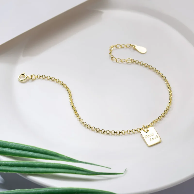 "Удача" Квадратный Кулон стерлингового серебра 925 пробы цепочки и браслеты для женщин корейская мода Шарм браслет в подарок ювелирные изделия