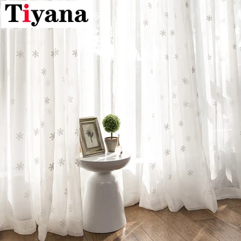 

Tiyana White Snowflakes Curtains For Living Room Kitchen Window Door Decor Christmas Curtains Sheer Tulle Blinds Drapes P157D3