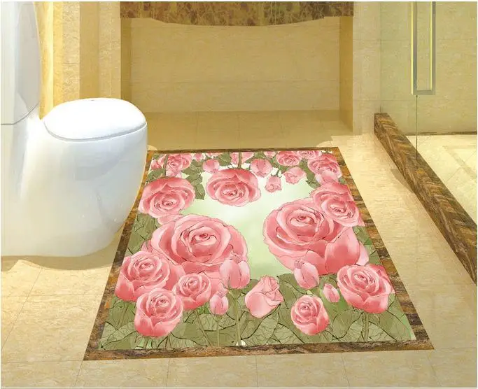 

3d flooring Roses pvc wallpaper 3d floor tiles for living room 3d stereoscopic self adhesive wallpaper