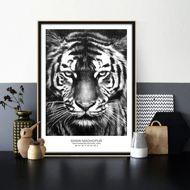 Online Animale Tigre Tela di Arte in bianco e Nero nordic poster Modern home decoration immagini parete per soggiorno duvar tablolar