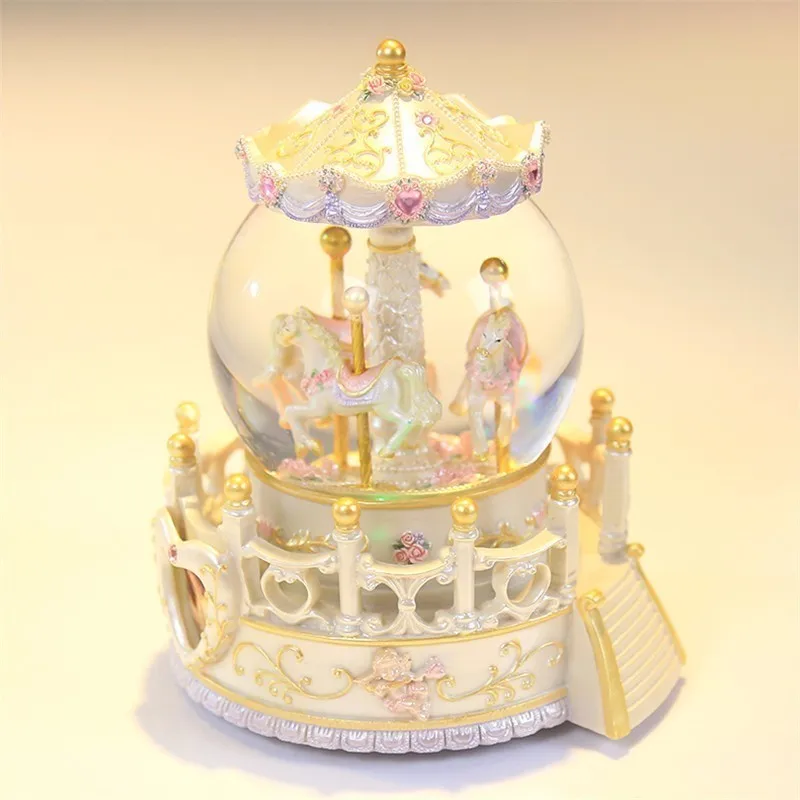 Подарок на день рождения для подруги Мадера Spieluhr Snow Globe Boite A Musique Carousel Musica Caja