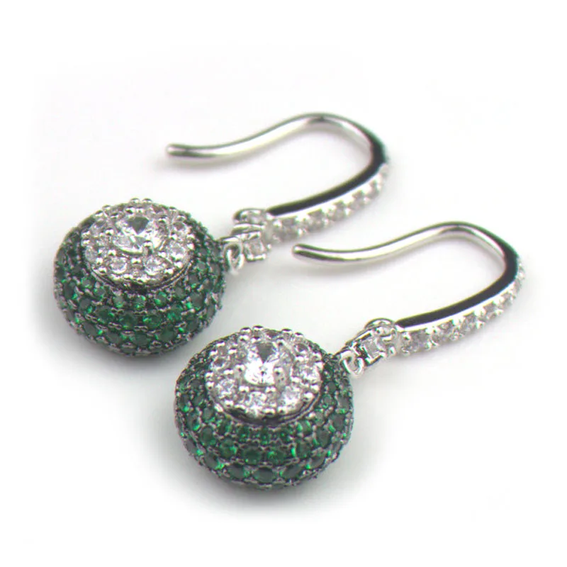 

LYCOON luxury design ball crystal dangle Earrings prong setting green AAA Cubic Zirconia ball earrings Jewelry for women