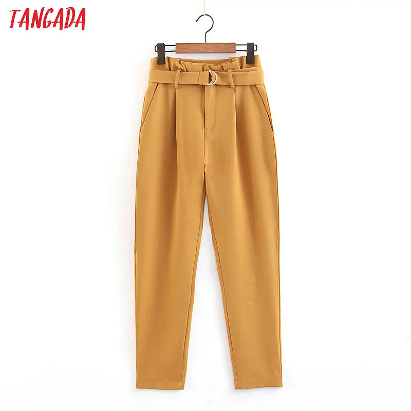 

Tangada summer woman vintage style pants sashes high waist pocket retro female streetwear casual trousers mujer SL336