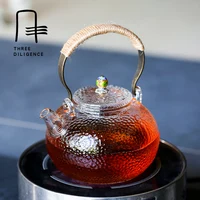 750ML loop-handle glass teapot  Lifting Handle Bottle Steaming kettle heat Resistant Borosilicate glass tea pot set red tea