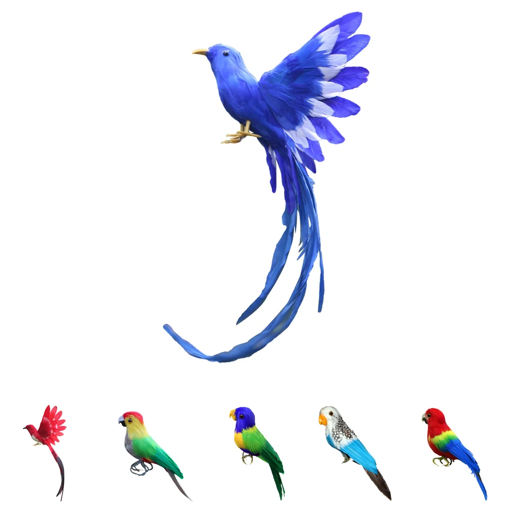 Artificial Xmas Colorful Feathered Birds Parrot, Magpie Tree Decorations Craft Ornaments PE Plastic+ Artificial Feather