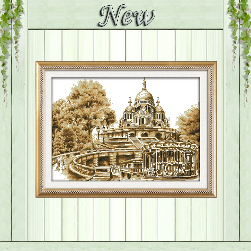 

European castle autumn building Scenery,Counted printed on canvas DMC 14CT 11CT DIY Cross Stitch Needlework kits Embroidery Sets