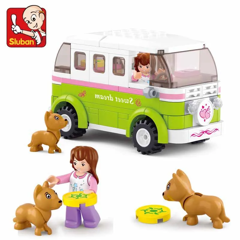 SLUBAN 158 шт Розовый Dream Station wagon строительные блоки Набор Фигурки игрушки для детей