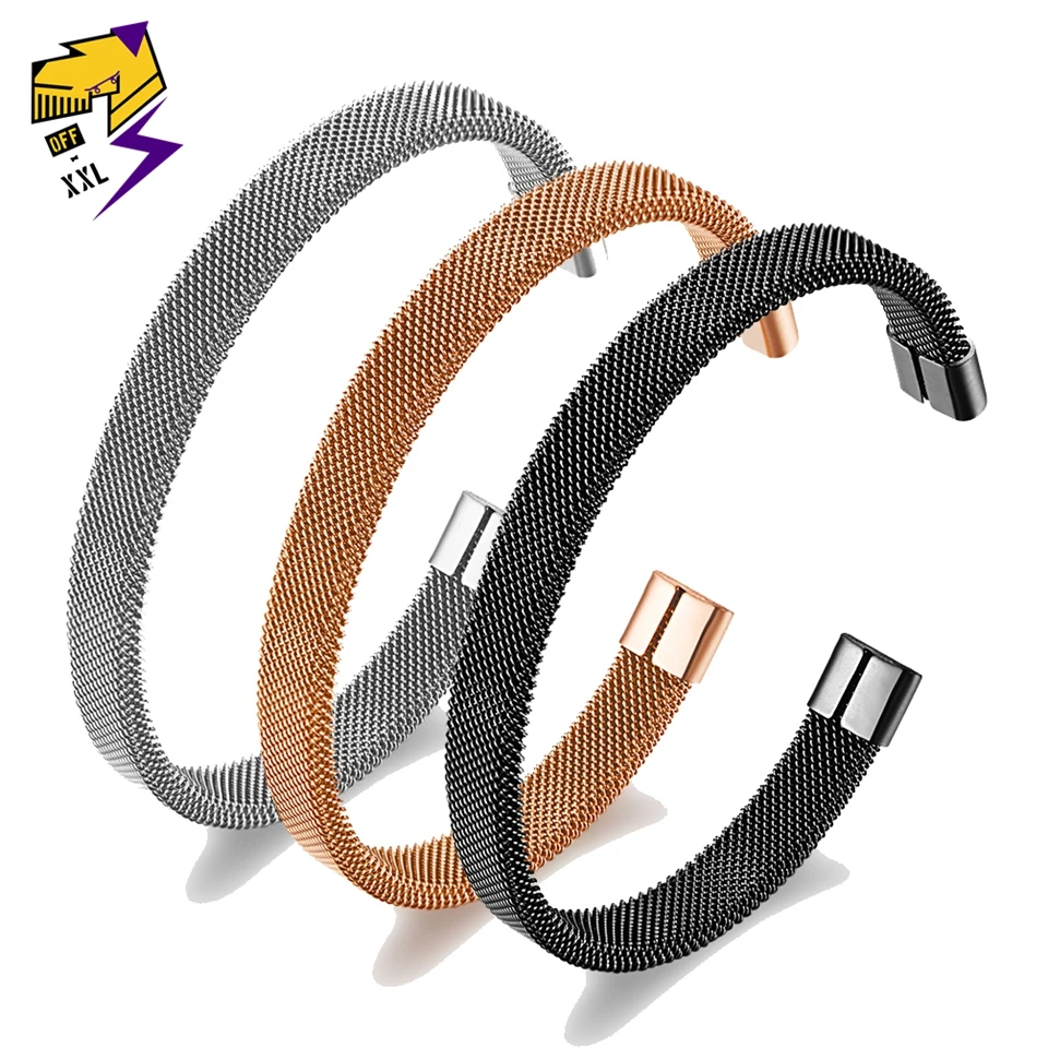 

Black Stainless Steel Wire Wristband Bracelets Bangles for Women Men Trendy Rose Gold Reticulation Nets Cuff Bracelet Pulseira