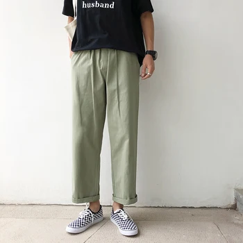 

2019 Men's Schoolboy Leisure Cotton Casual Pants Loose Trousers Active Elastic Hip Hop Black/green/apricot Color Sweatpants