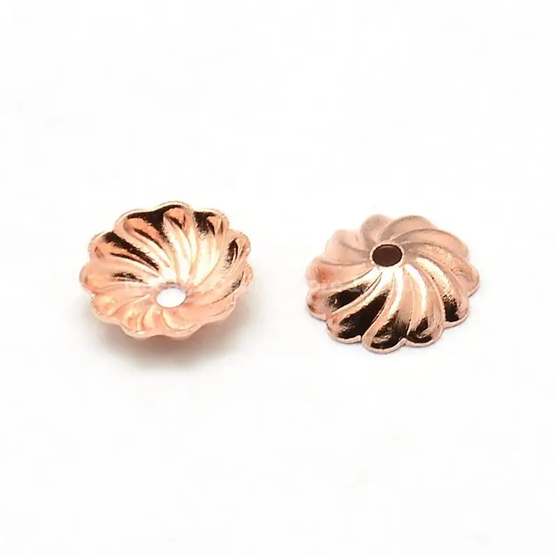 99pcs Brass Flower Bead Caps Jewelry Findings Rose Gold, 7x2mm, Hole