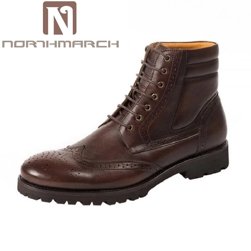 

NORTHMARCH Leather Men Martin Boots Fashion Genuine Leather Motorcycle Boots Black Men Shoes Mens Winter Footwear botas moto