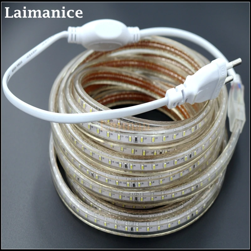 

High quality 3014 led strip AC220V 120leds/M IP67 waterproof outdoor garden tape rope light with EU Power plug high brightness