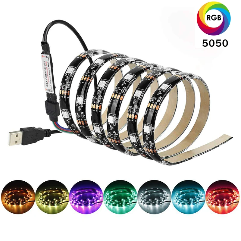 BTgeuse 2 м 5 м Светодиодная лента RGB светодиодный светильник s SMD 5050 5V Водонепроницаемый затемнения ленточный светильник с 44-клавишным пультом дистанционного управления для ТВ домашний декор